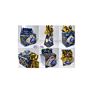 Caixinha Azul Com Dourado 