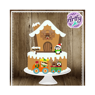 Topo de Bolo - Casinha de Neve Natal 