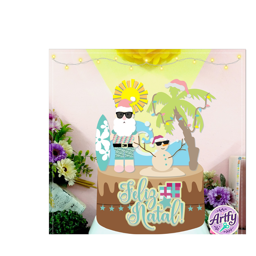 Topo de Bolo - Papai Noel Verão  1