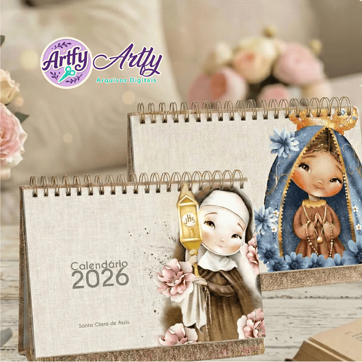 Kit Extra com 12 Capas para Calendário de Mesa A5 2026 Santinhos