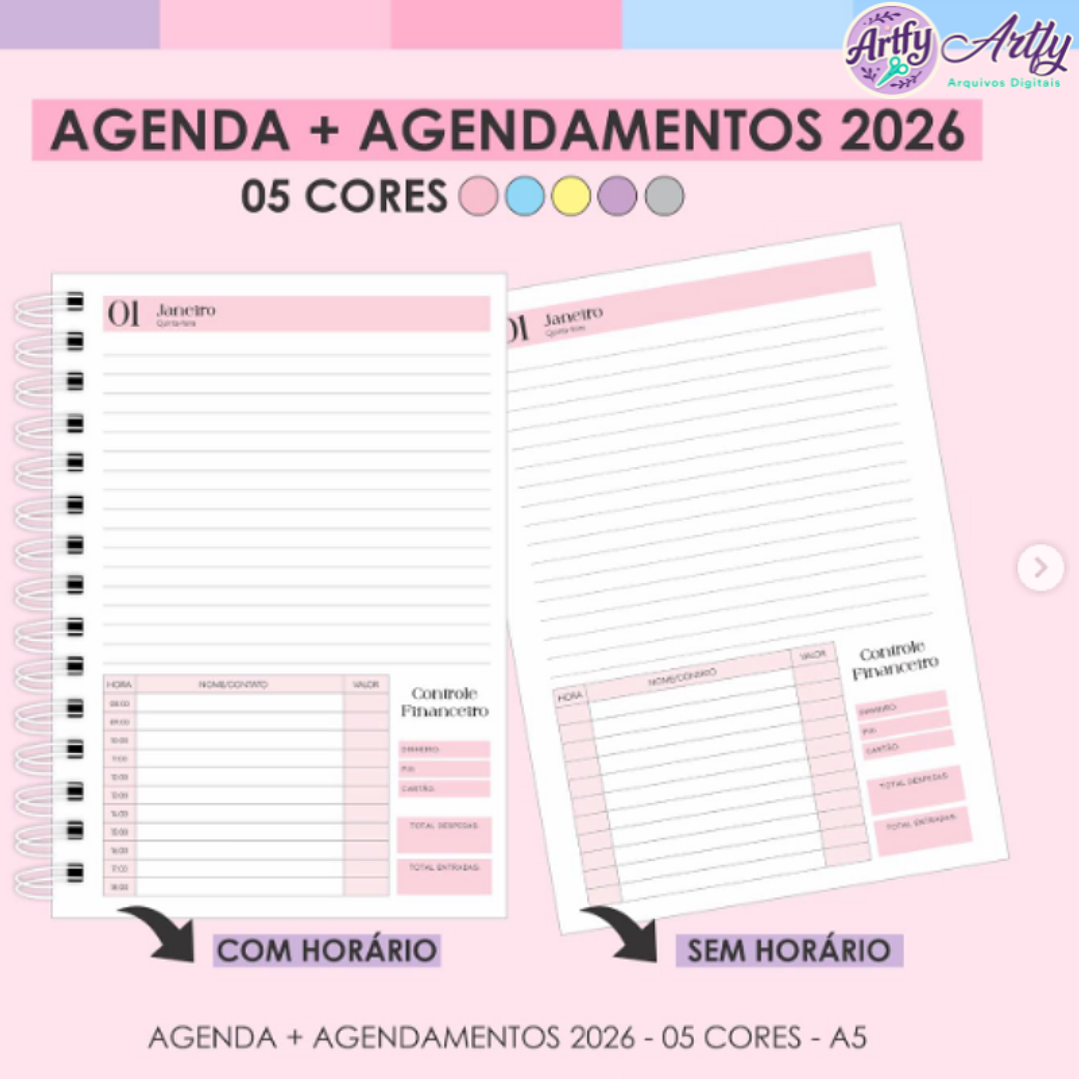 Agenda e Agendamentos 2026 -  5 Cores 1
