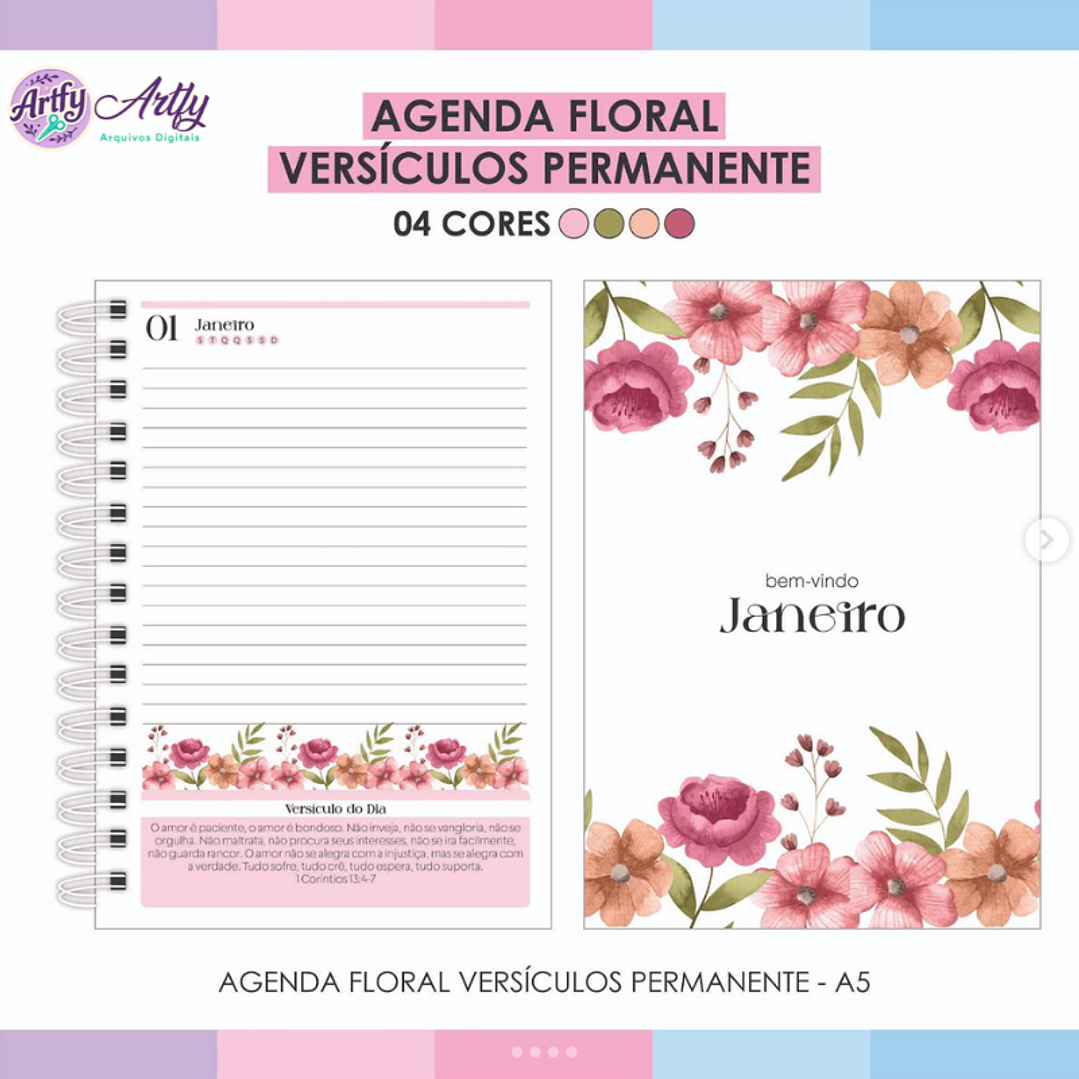 Agenda Floral Versículos Permanente 4 cores 1