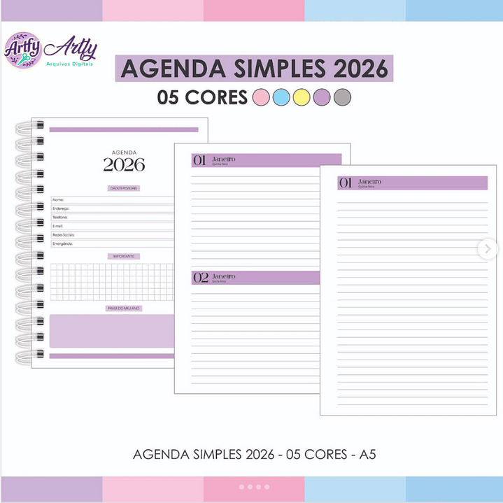 Agenda Simples 5 Cores 2026