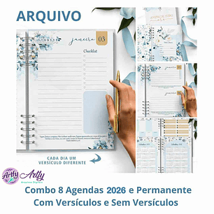 Agendas 2026 e Perm Versículos Floral Azul