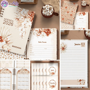 Combo 4 Agendas 2026 e Permanente Coleção Floral Boho