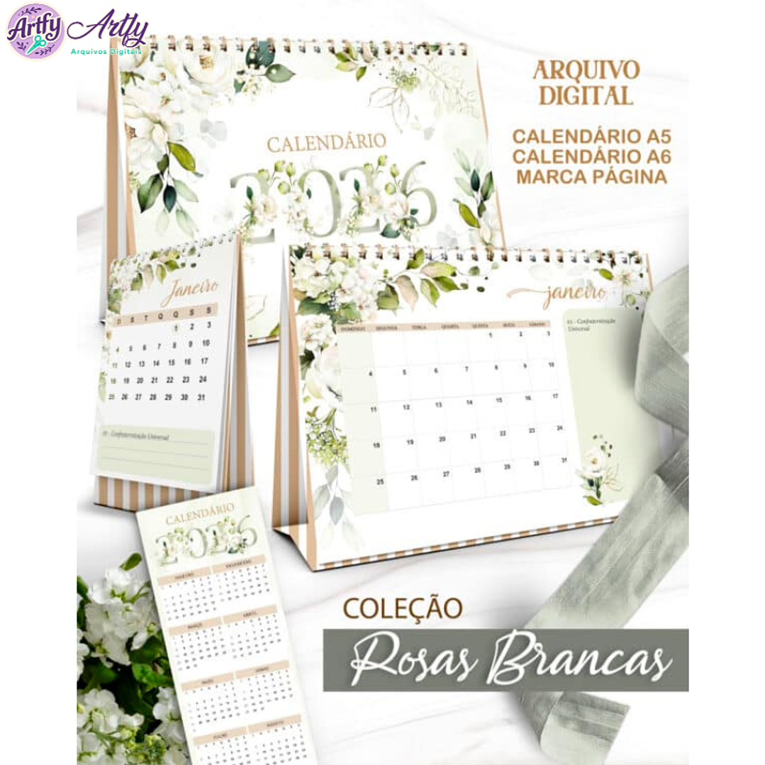 Kit Calendário - Rosas Brancas 1