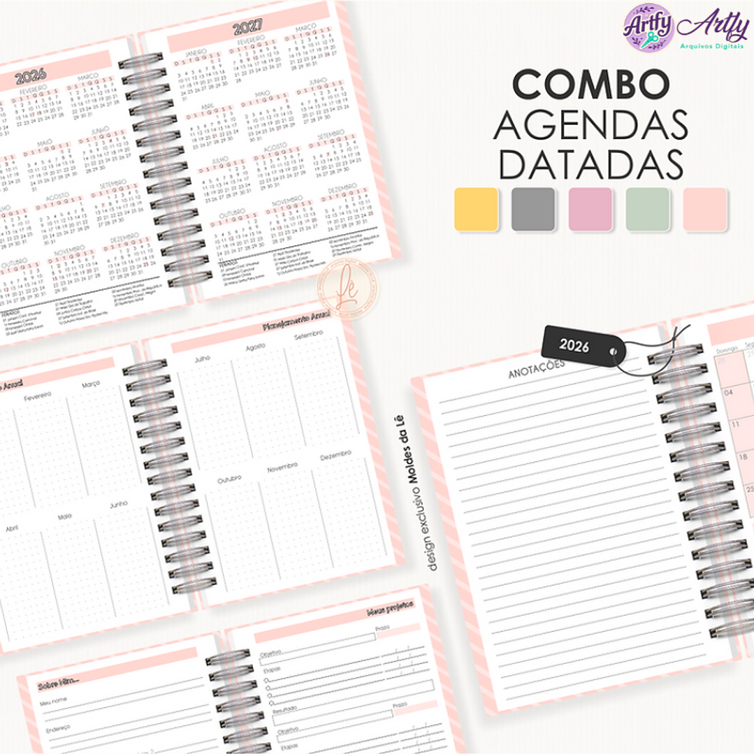 Combo Agendas 2026 Datadas Miolo A5 1