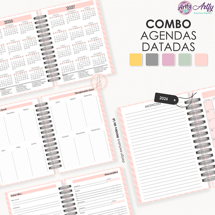 Combo Agendas 2026 Datadas Miolo A5