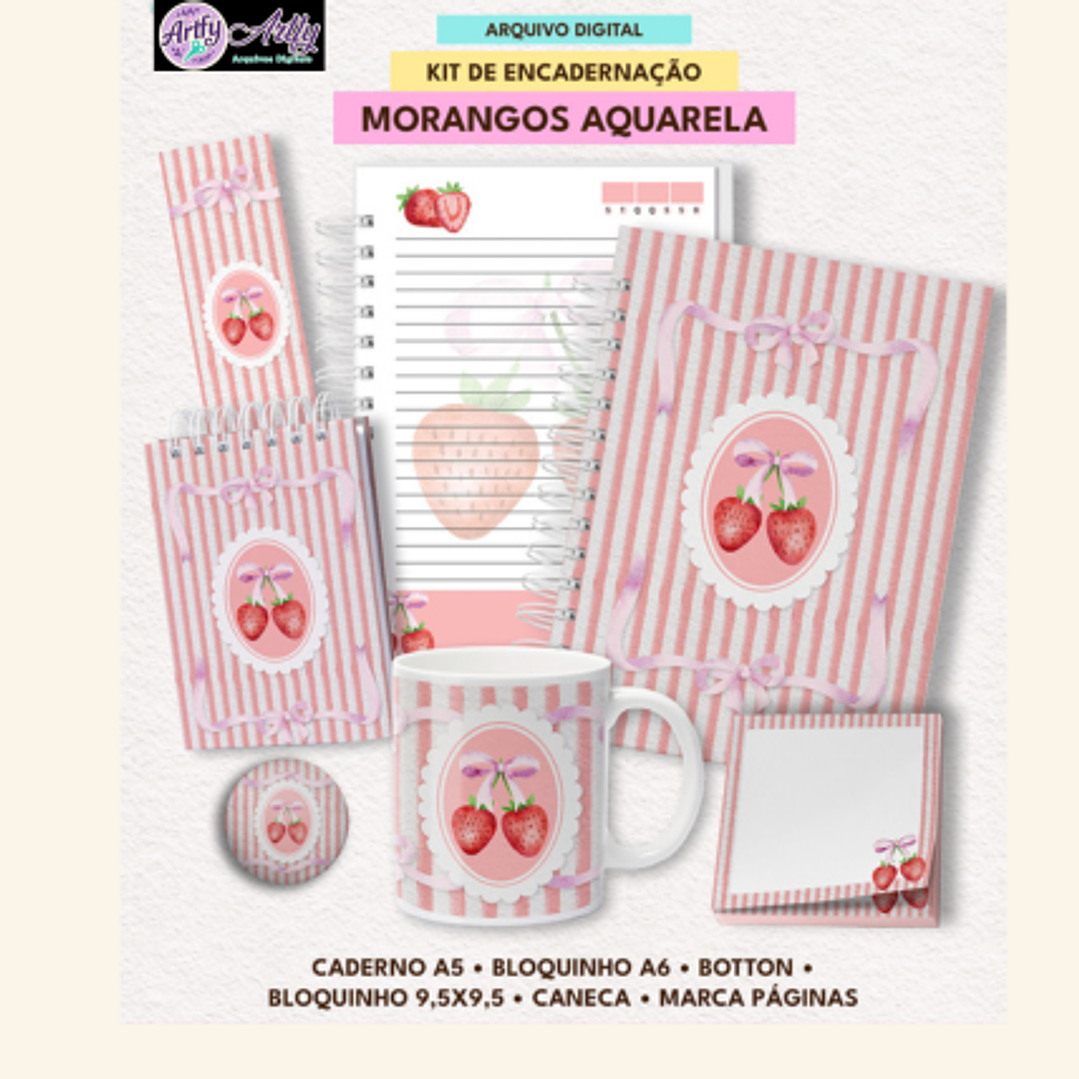 KIT Encadernação MORANGO AQUARELA 1