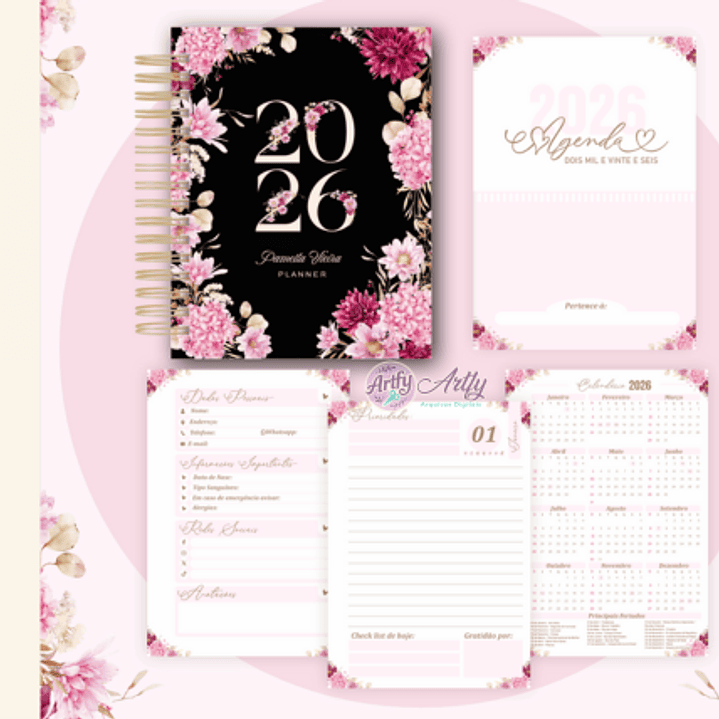 Agenda 2026  FLORAL PRETA 