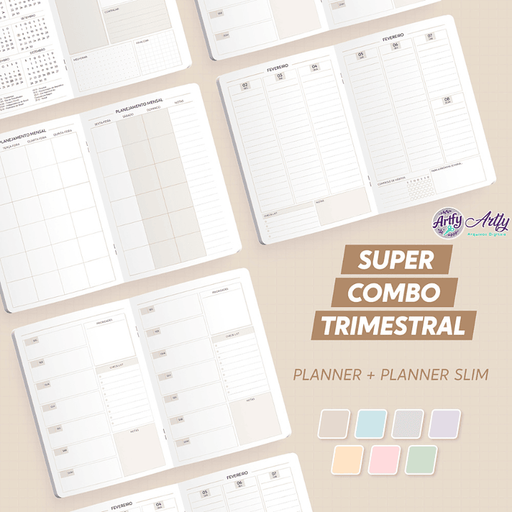Super Combo Planner Trimestral + Tristemstral Slim 2026