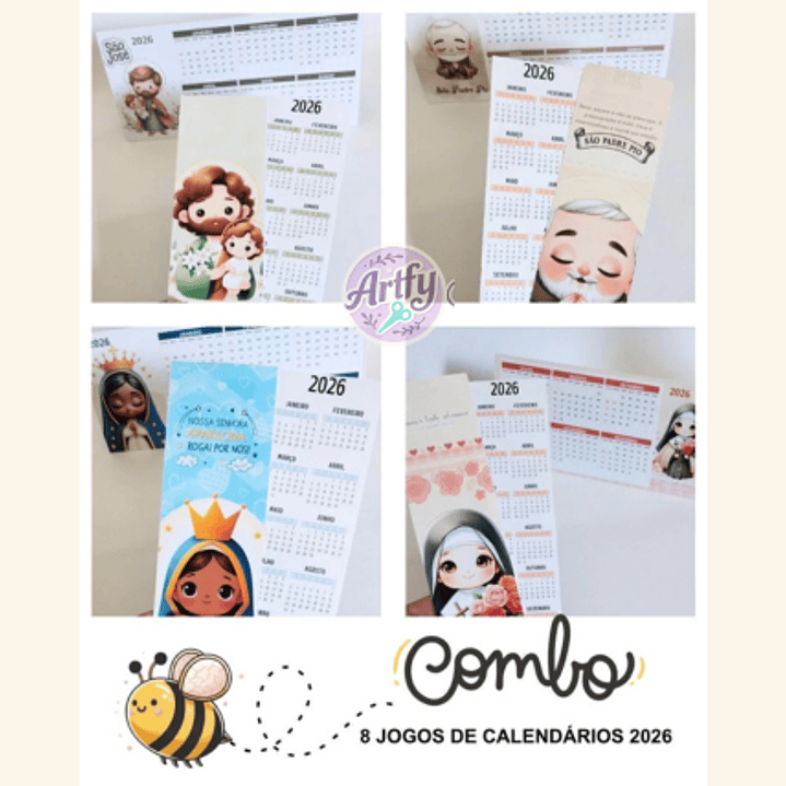 Combo 8 Jogos de Calendários 2026 - Abelhinha