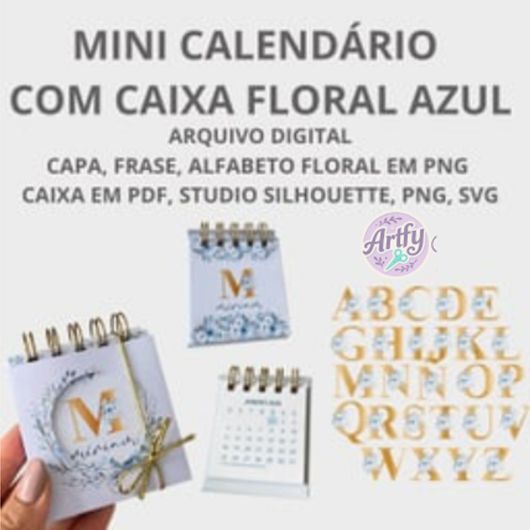Mini calendário 2026 floral azul  1