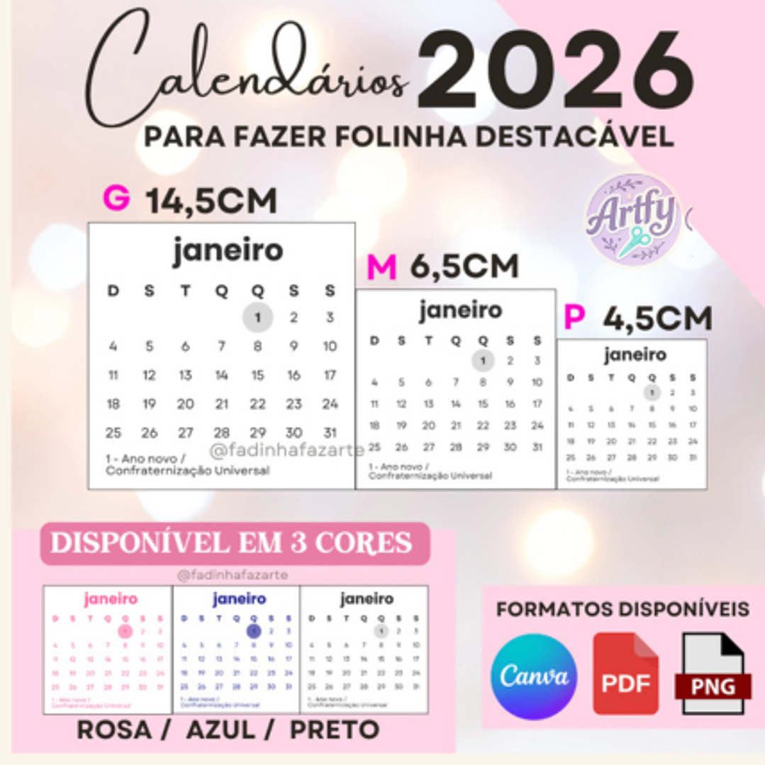 Molde Calendário 2026 para Blocagem 1