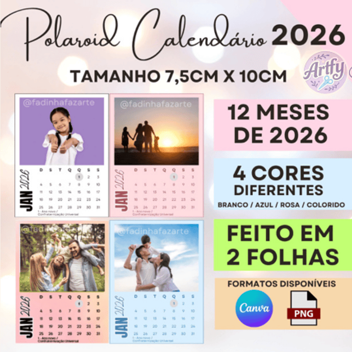 Molde Calendário Polaroid 2026