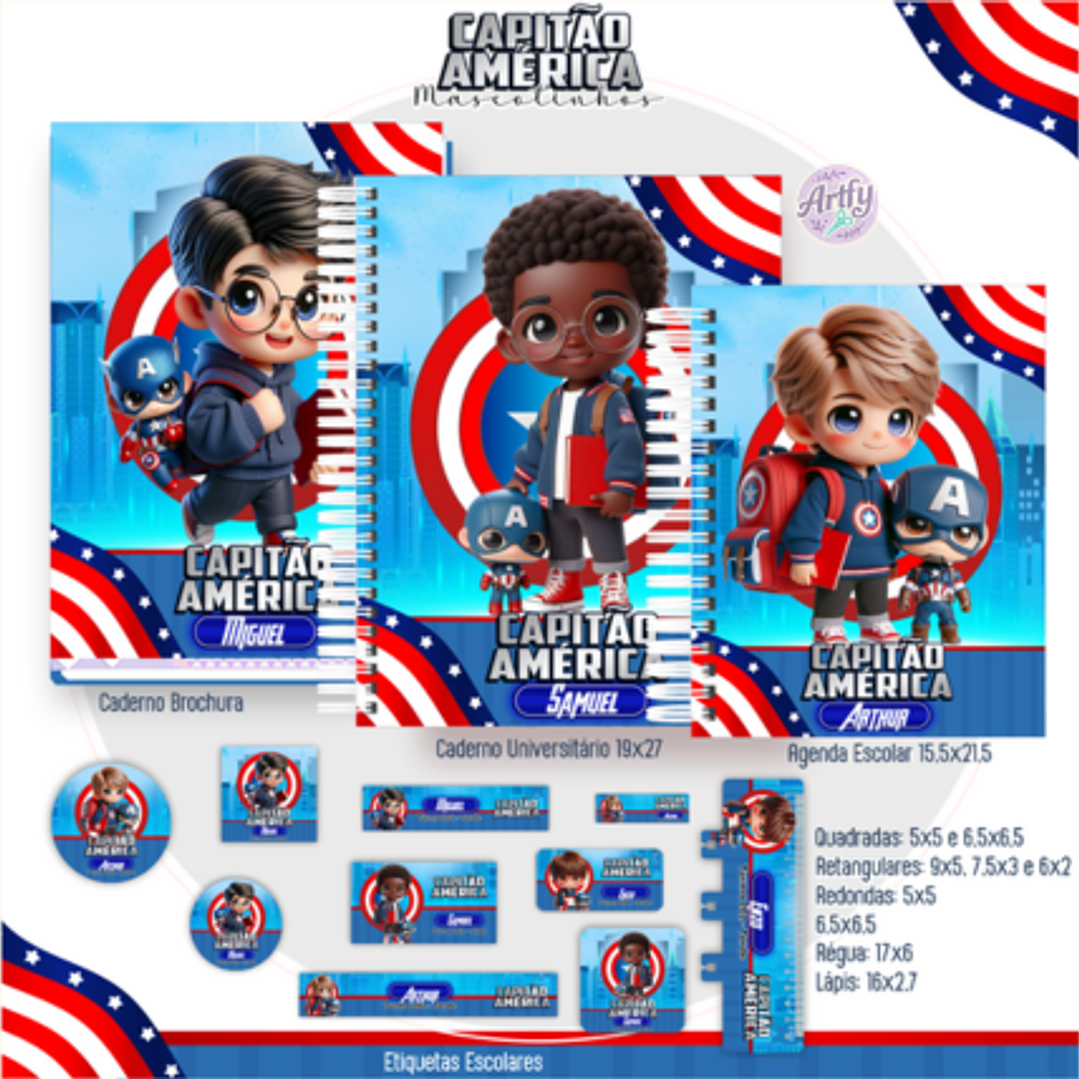 KIT Encadernação CAPITÃO AMÉRICA MASCOTINHOS 1
