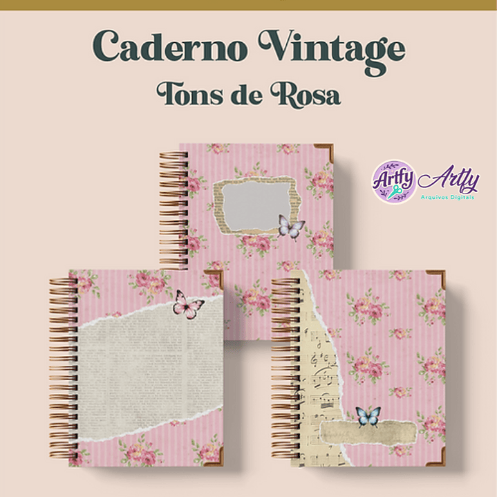 Caderno Vintage Tons de Rosa Wireo 1