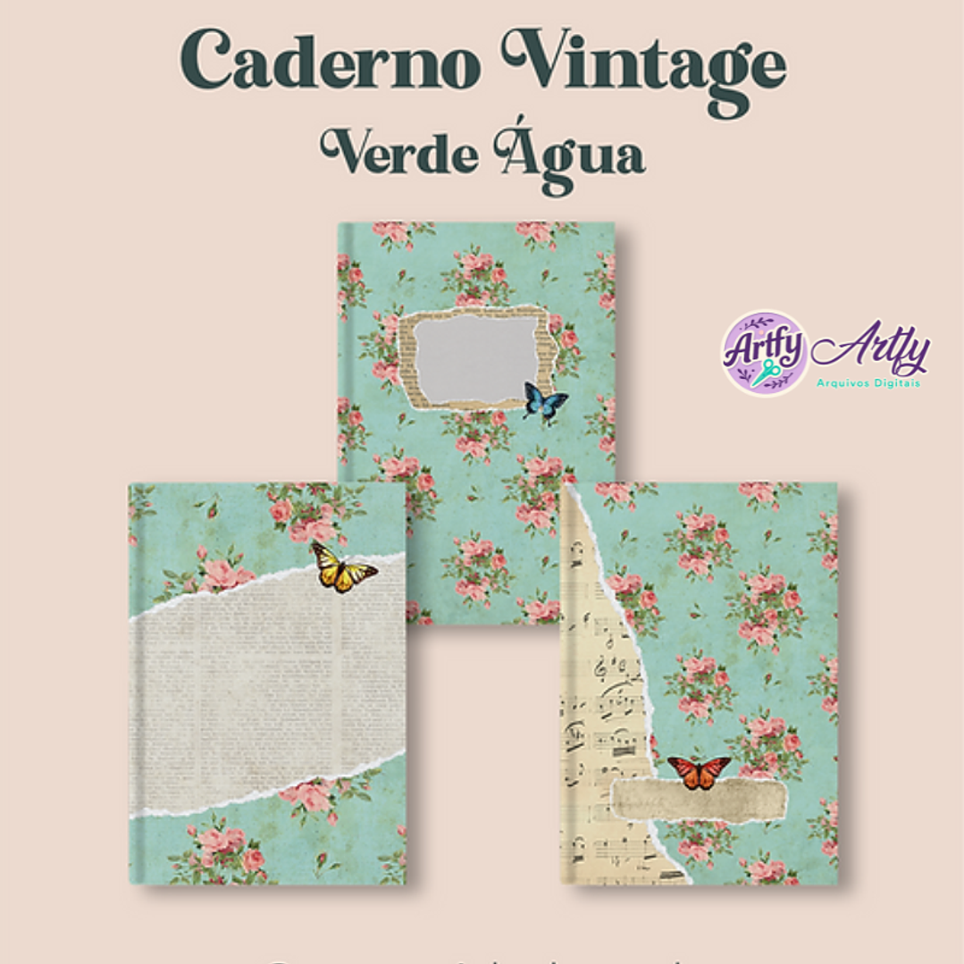 Caderno Vintage Verde Água Costura 1