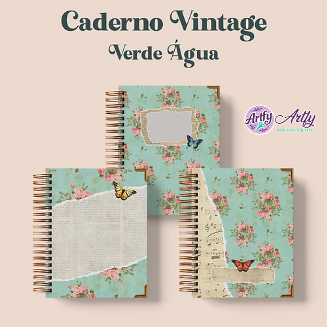 Caderno Vintage Verde Água Wireo 1