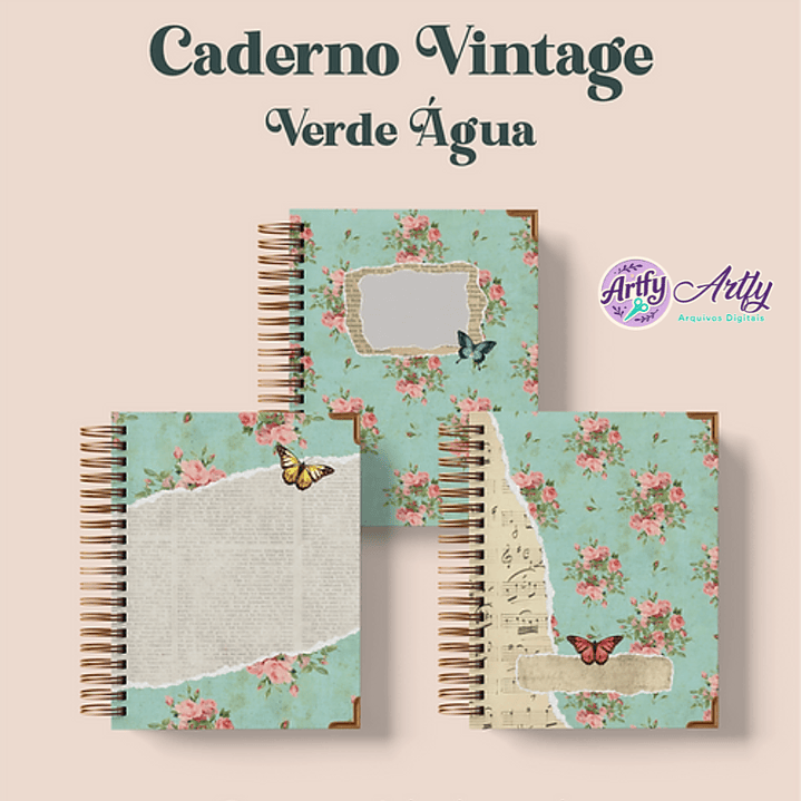 Caderno Vintage Verde Água Wireo 1
