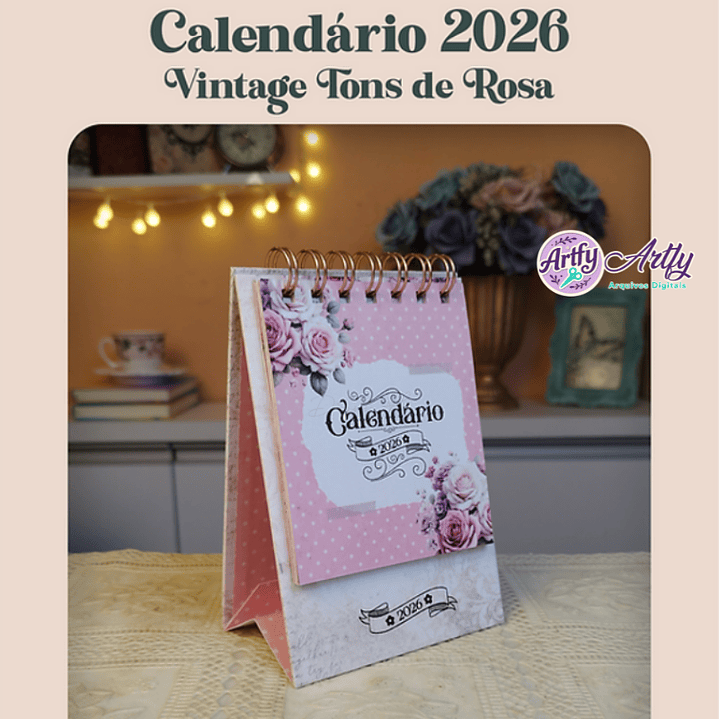Calendário 2026 Vintage Tons de Rosa 1