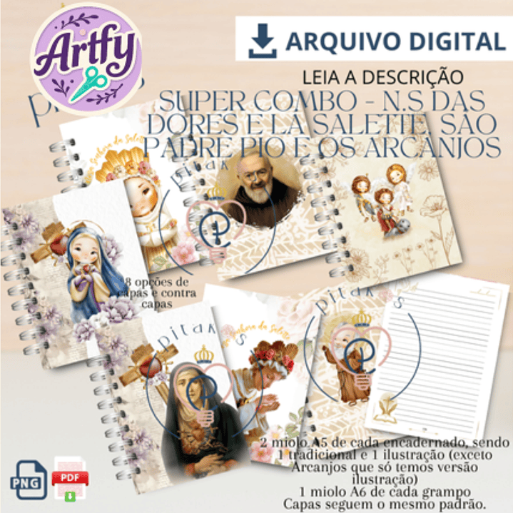 COMBO SANTINHOS - NS DAS DORES, LA SALETTE, PADRE PIO E OS ARCANJOS 1