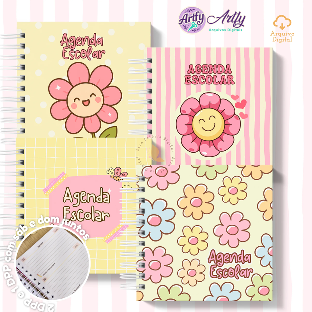 Agenda Escolar 2026 - Rosa com Amarelo (Mini Quadrada) 1