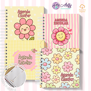 Agenda Escolar 2026 - Rosa com Amarelo (Mini Quadrada)