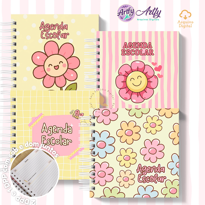 Agenda Escolar 2026 - Rosa com Amarelo (Mini Quadrada) 1