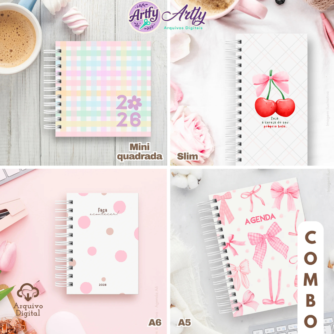 Combo Agendas Fofas 2026 - Datadas e Não Datadas 1