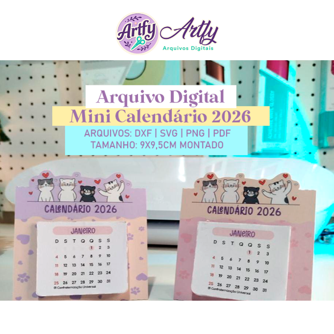 Mini Calendário 2026 - Gatinhos 1
