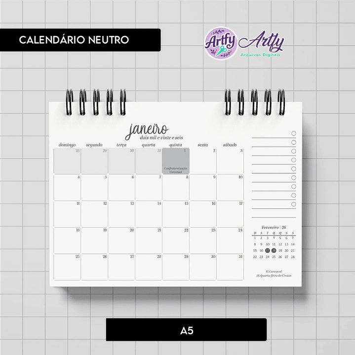 Calendário Neutro 2026 1