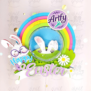 Topo de Bolo - Coelho Arco-Íris