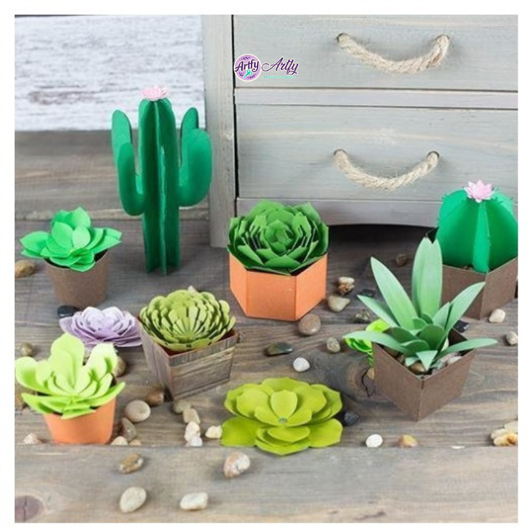 Feixe de suculentas e cactos de papel 1
