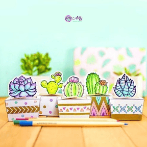 Caixa de Cactos de Papel Coloridos