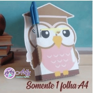 Corujinha Porta Bloco e Caneta