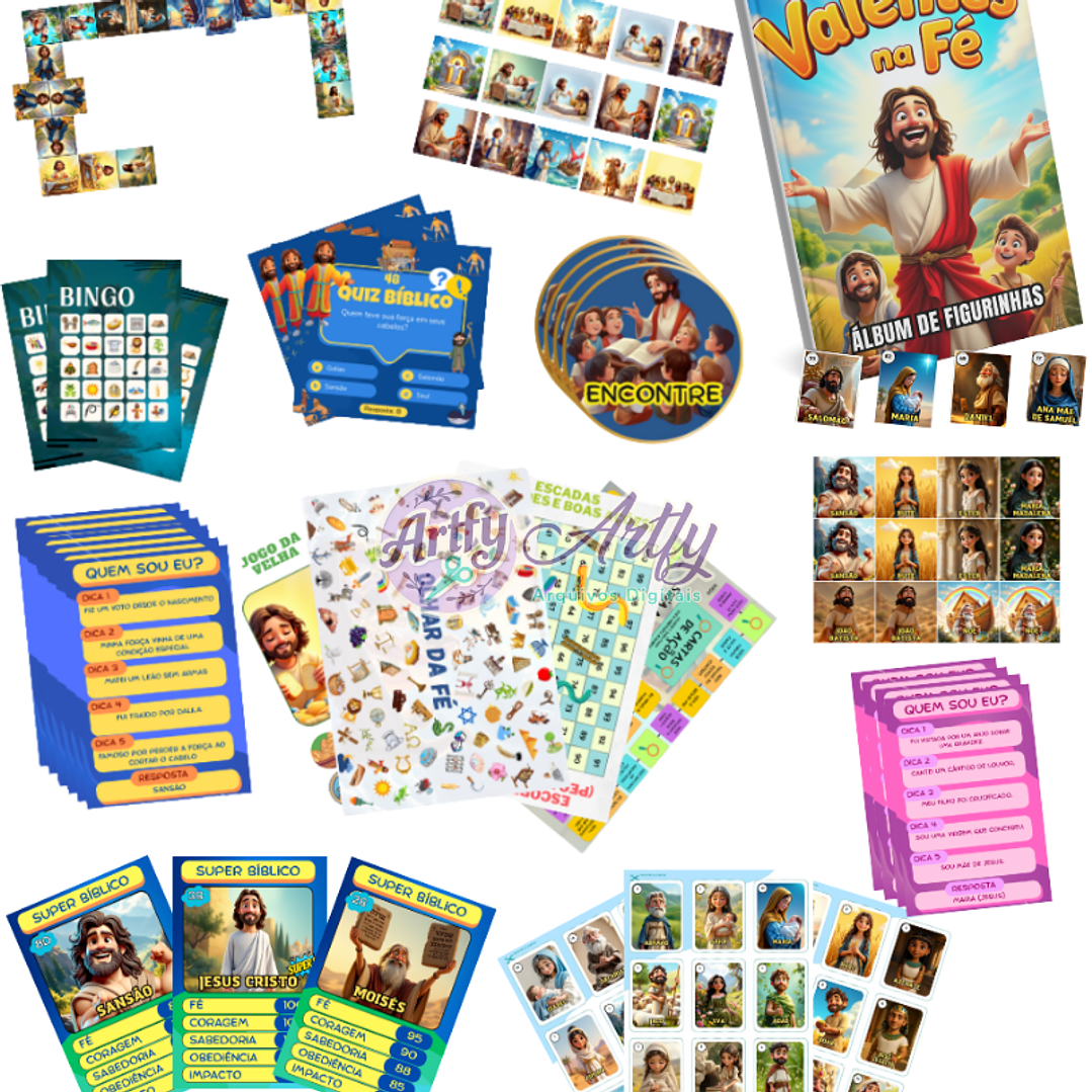 Combo Jogos Bíblicos + Álbum de Figurinhas Valentes na Fé 1