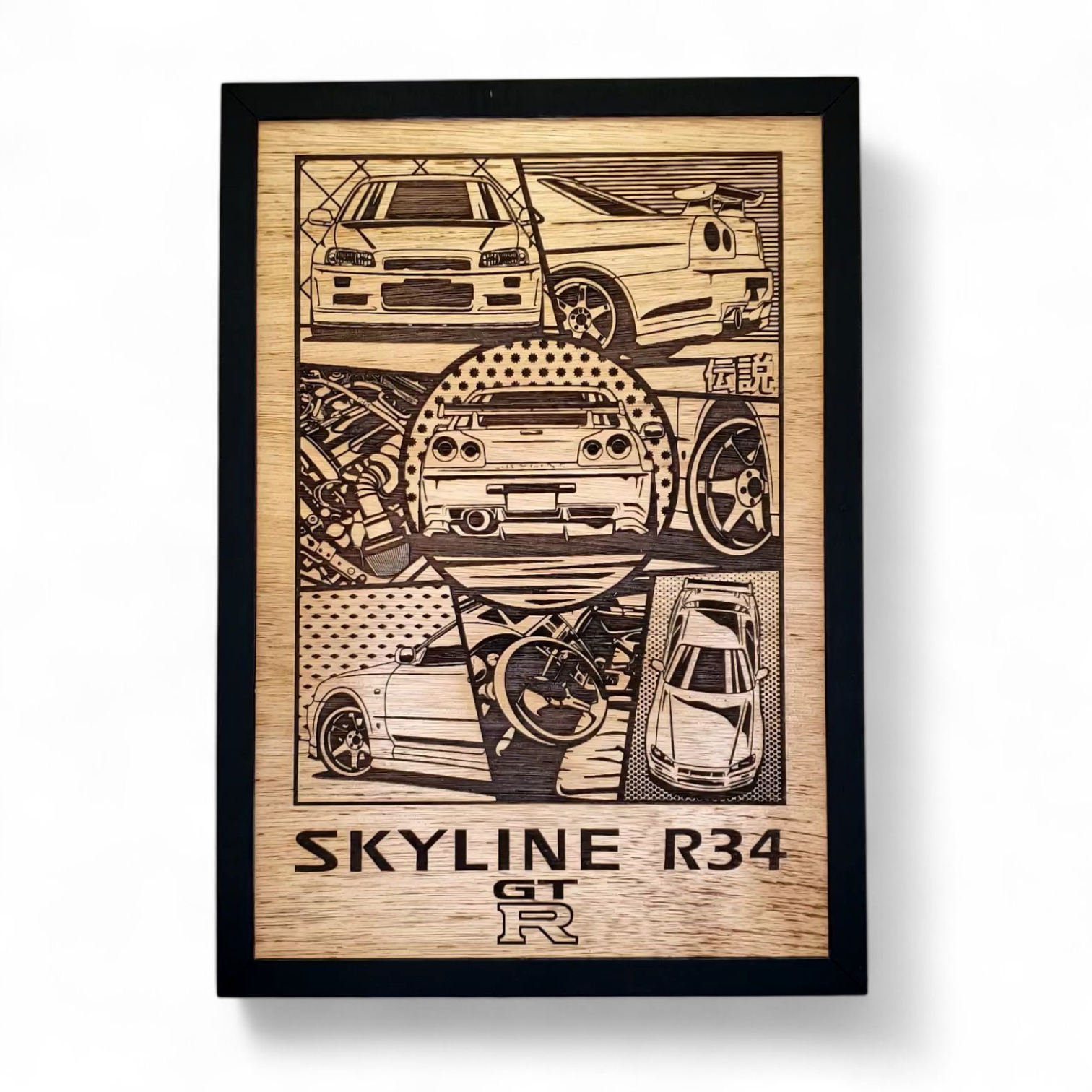 Cuadro Grabado Nissan Skyline R34 collage 1