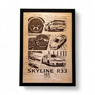 Cuadro Grabado Nissan Skyline R33 Collage