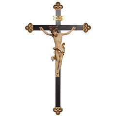 Crucifijo cristo leonardo con halo cruz barroca - madera