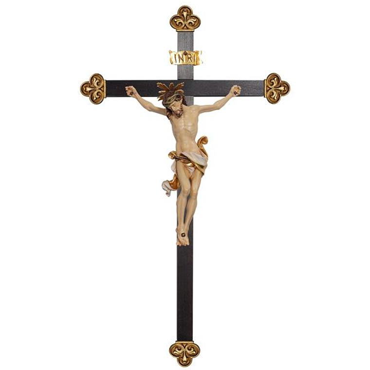 Christ Leonardo crucifix with halo baroque cross - wood 1