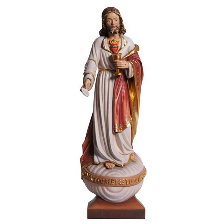 Sacred Heart of Jesus statue with host - wood 1