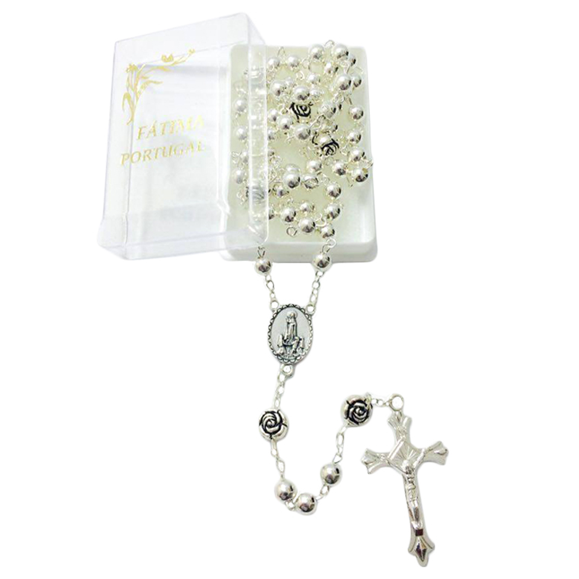 Silver rosary with roses 2