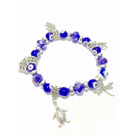 Crystal bracelet with various medals