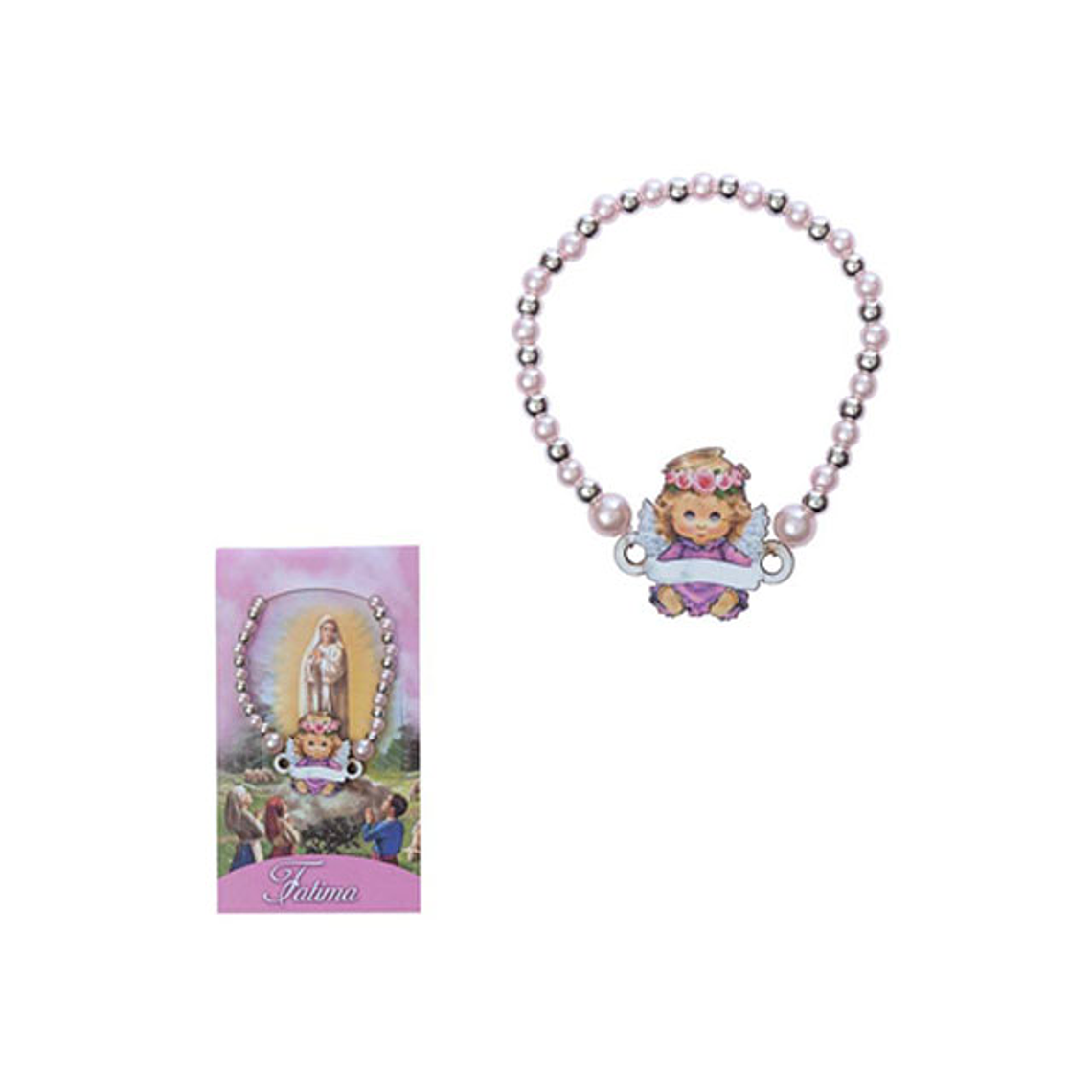 Pink pearl and angel bracelet 1