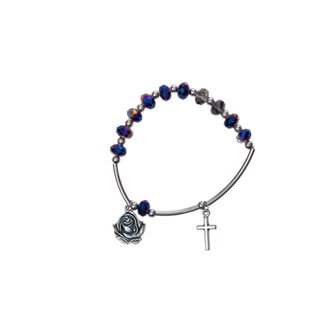 Pulsera de cristales azules con rosa 1