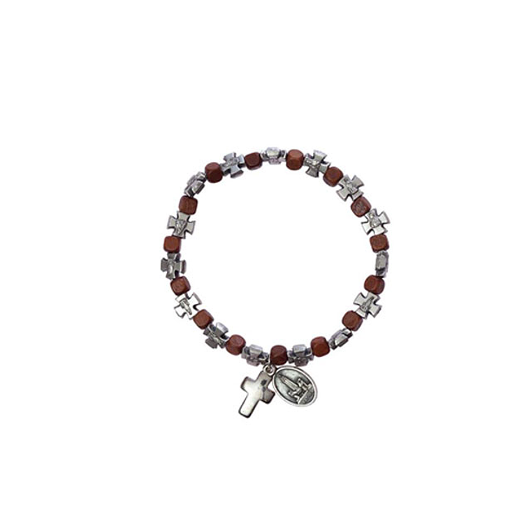 Bracelet en bois avec croix 1