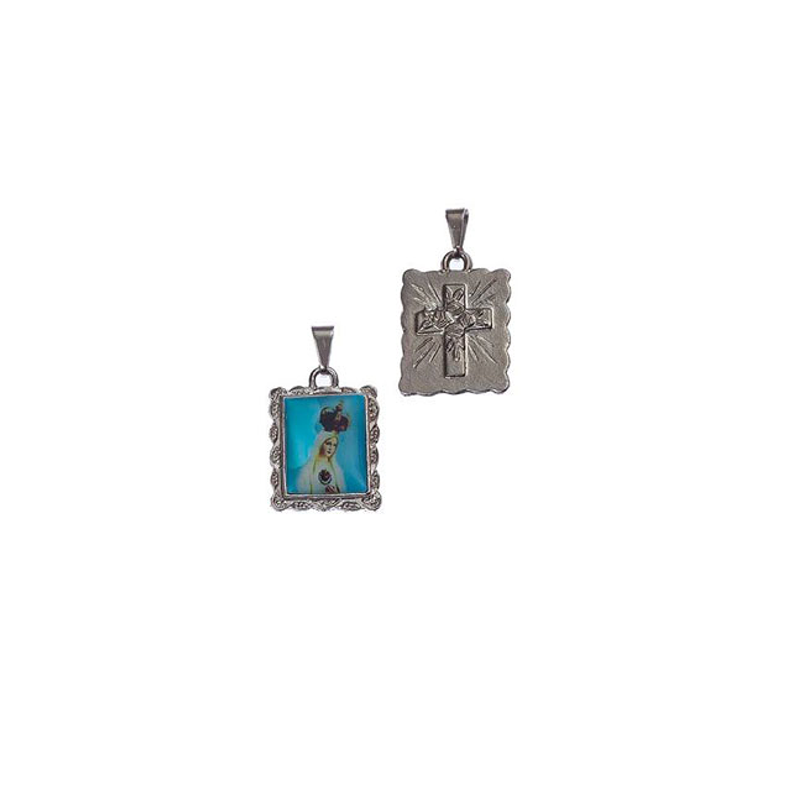 Medalha Rectangular Nikelada Fátima Coroada 1