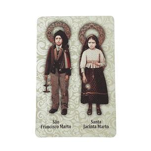 Tarjeta religiosa con santos de Fátima