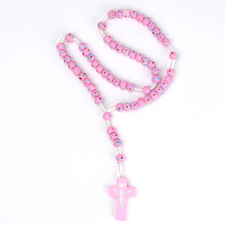 Pink wood rosary 2